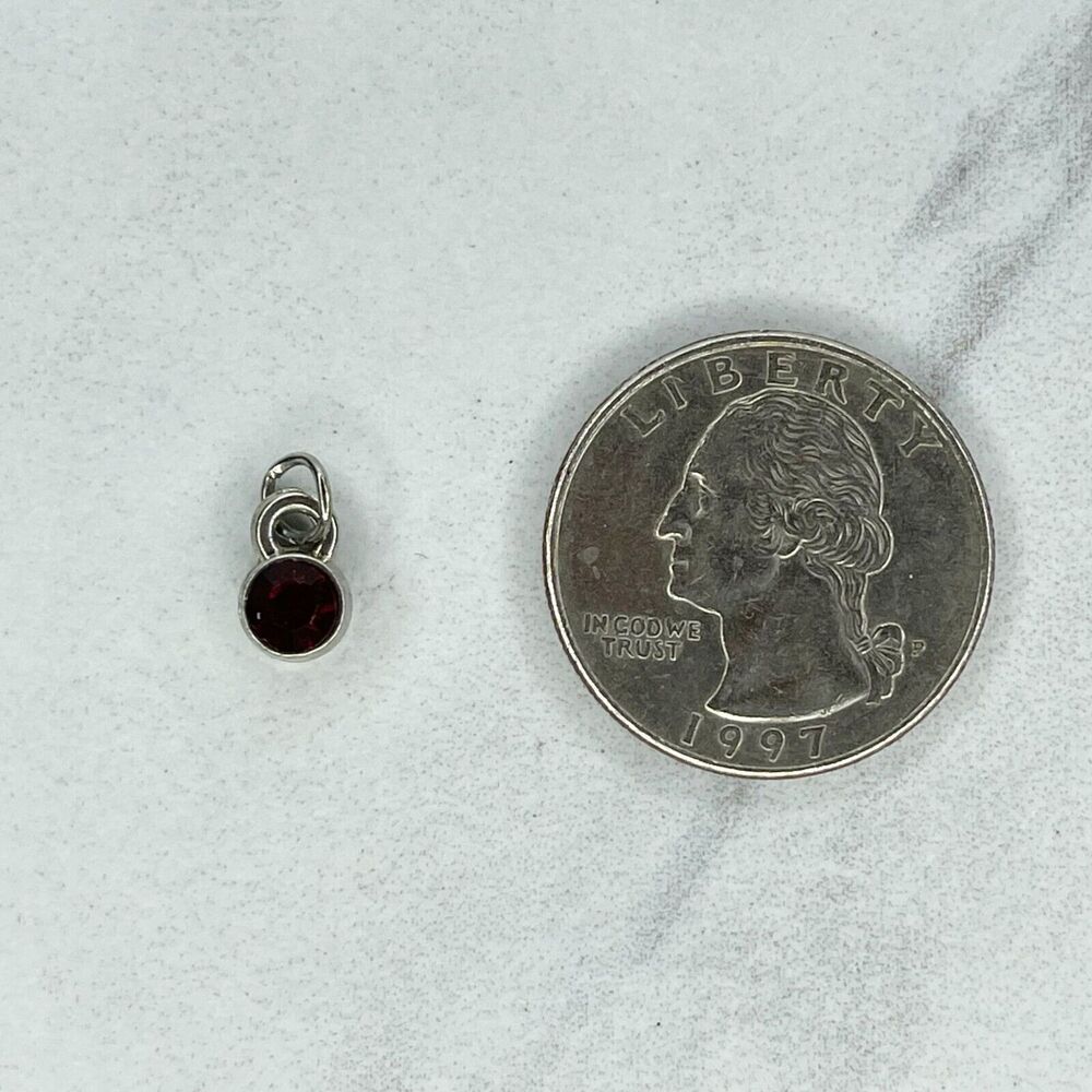 Small Silver Tone Red Rhinestone Upcycled Pendant Charm